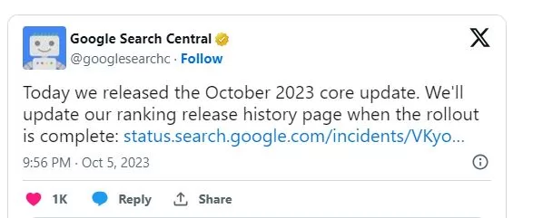 Google update October 2023